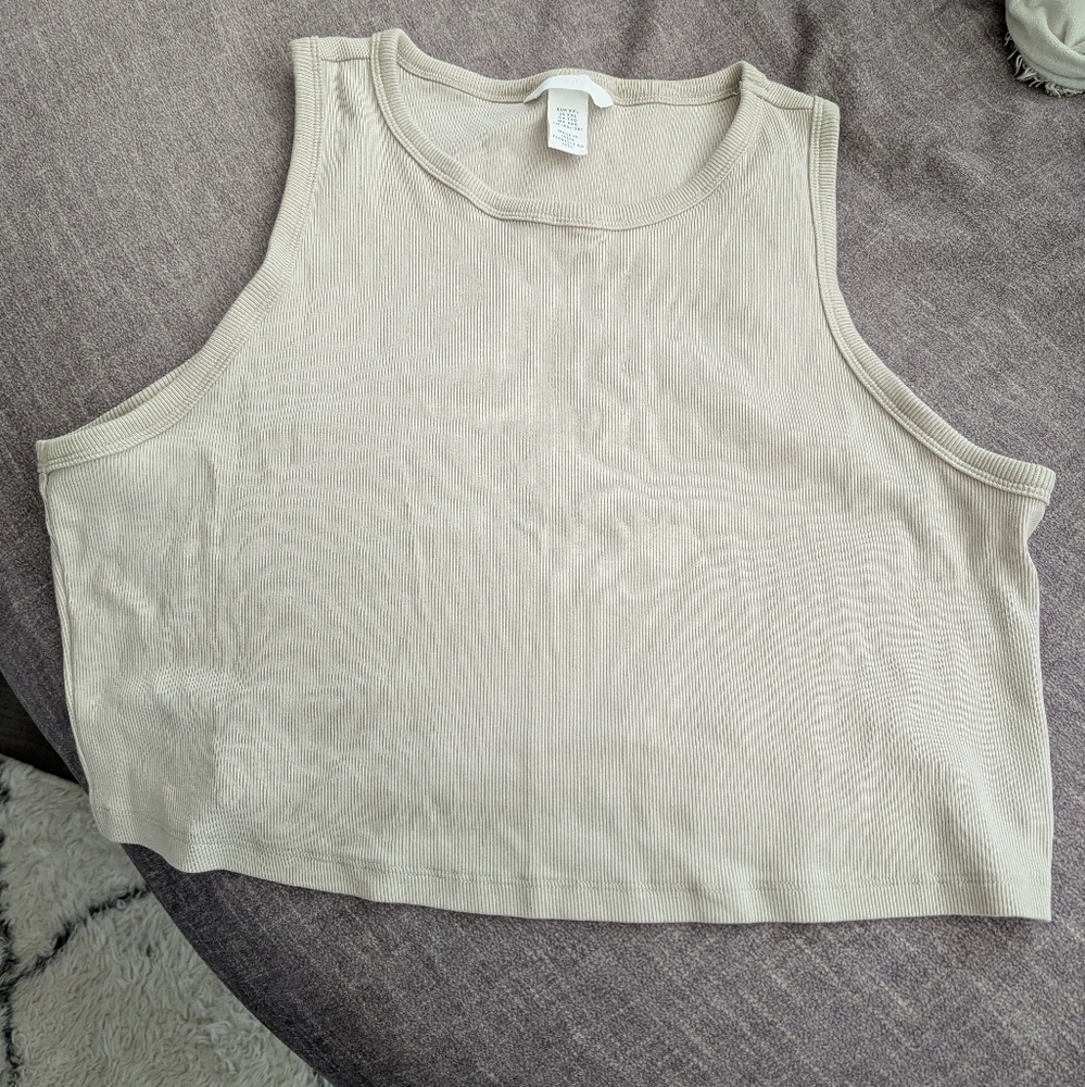 H&M Cropped Ribbed Women's Cream Sleeveless Top Size XXL
